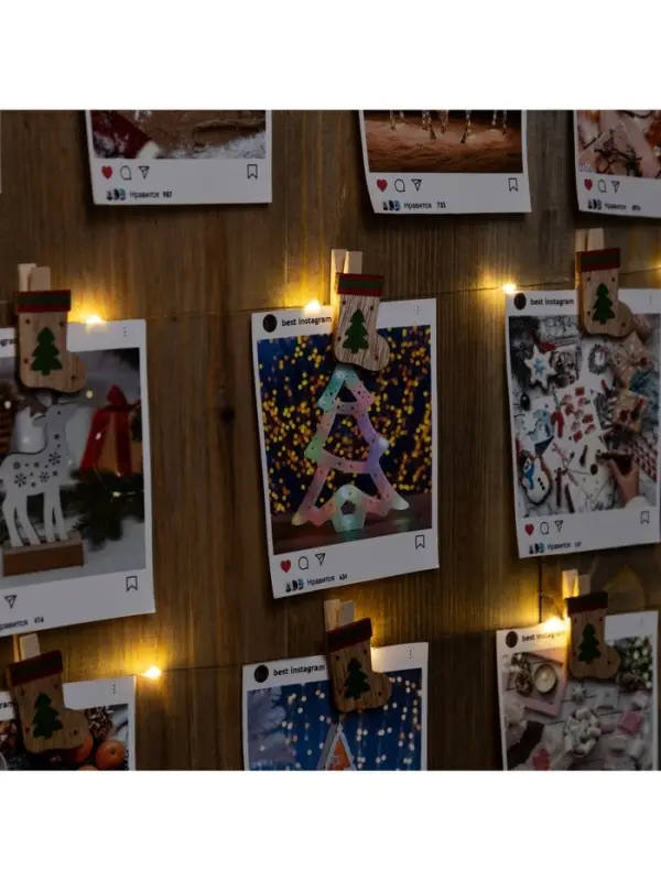 Гирлянда &laquo;Нить&raquo; 2 м, роса с насадками &laquo;Прищепки-чулок&raquo;, IP20, серебристая нить, 20 LED, от батареек АА&times;2, свечение тёплое белое