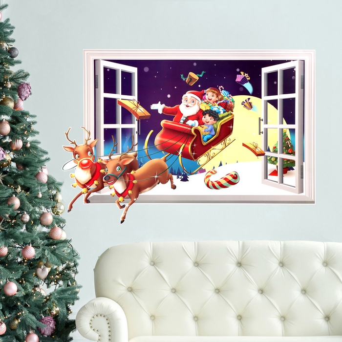Наклейка 3Д интерьерная Новый год 70*50см Наклейка 3Д интерьерная Новый год 70*50см