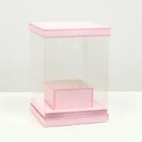 Коробка для цветов с вазой и PVC окнами складная, розовый, 16&times;23&times;16 см