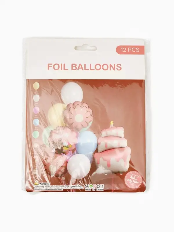 Воздушные шары "Розовый тортик" фольга, латекс, набор 12 штук
