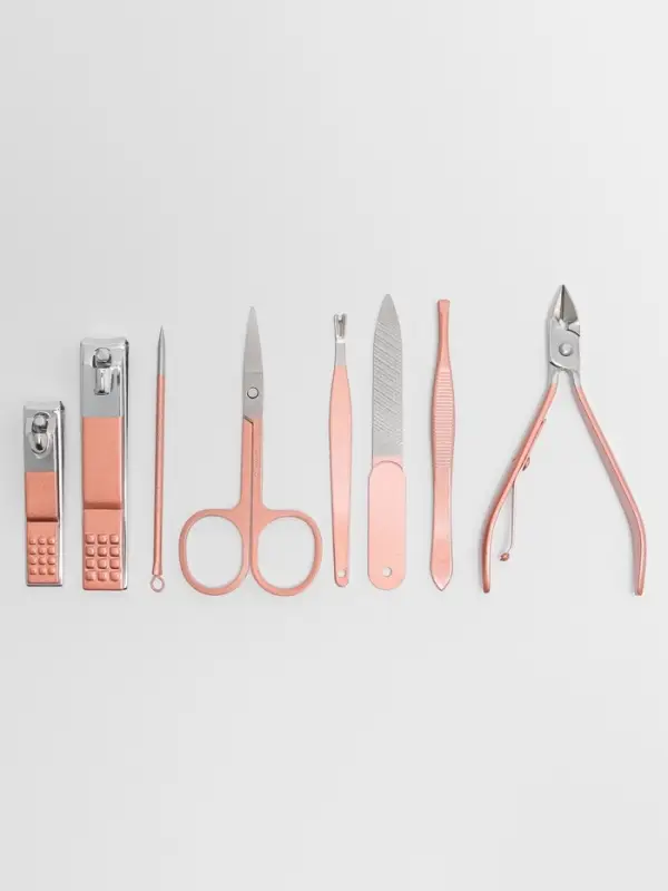 Набор маникюрный, 8 предметов, в футляре, цвет бежевый, розовое золото