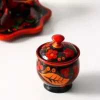 Набор для специй на подставке &laquo;Земляничка&raquo;, 15&times;15&times;6 см, дерево, хохлома, МИКС