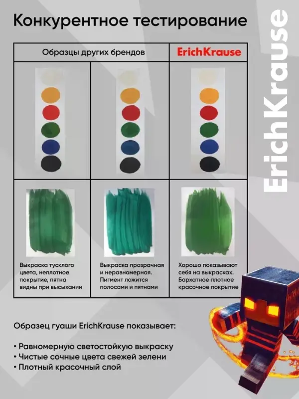 Гуашь 12 цветов ErichKrause Mine Block, 17 мл