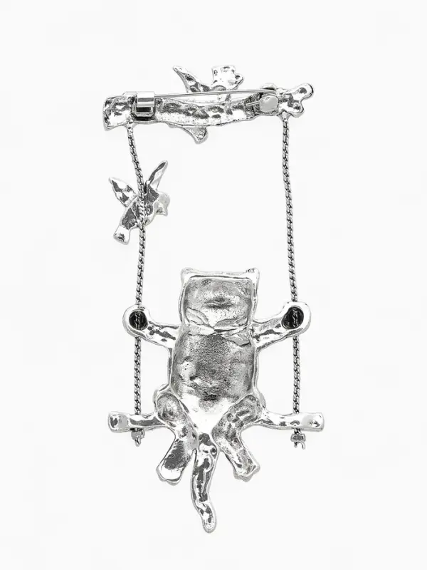 Брошь &laquo;Кот на качелях&raquo;, в чернёном серебре