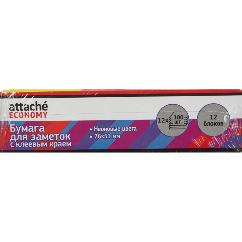 Стикеры Attache Economy с клеев.краем 76x51 мм, 100л в блоке, неон 12 бл