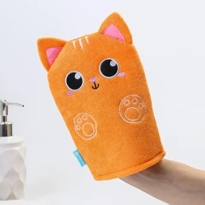 Мочалка детская для купания &laquo;Котик&raquo;, варежка, из махры