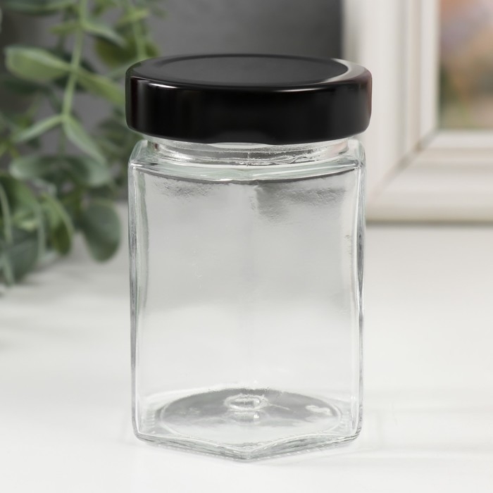 Банка для свечей стекло с крышкой Банка для свечей стекло с крышкой "Шестигранник" прозрачная 150 мл 5,8х5,8х9 см