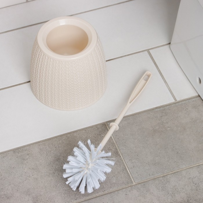 Ёршик для унитаза с подставкой «Вязаное плетение», 15×15×37 см, цвет бежевый Ёршик для унитаза с подставкой «Вязаное плетение», 15×15×37 см, цвет бежевый