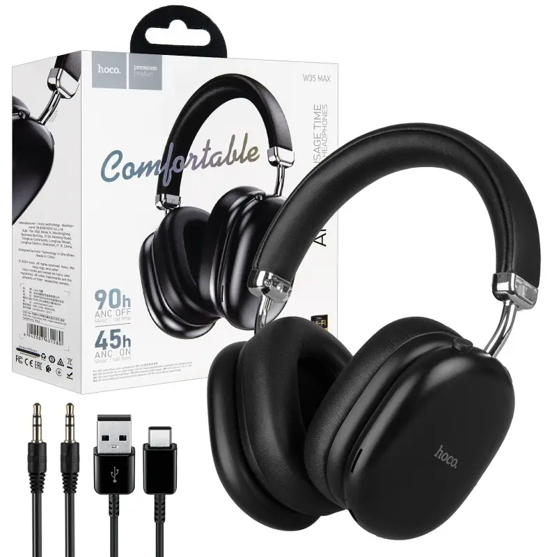 Наушники ANC Wireless Headset Long Usage Time с шумоподавлением W35 Max HOCO черные