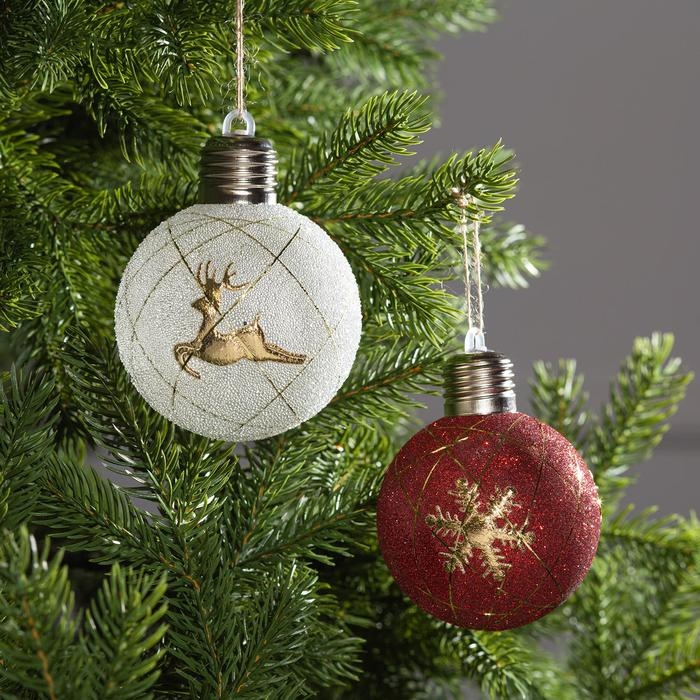 Набор ёлочных шаров «Золотистые нити» 2 шт., батарейки, 1 LED, свечение тёплое белое Набор ёлочных шаров «Золотистые нити» 2 шт., батарейки, 1 LED, свечение тёплое белое