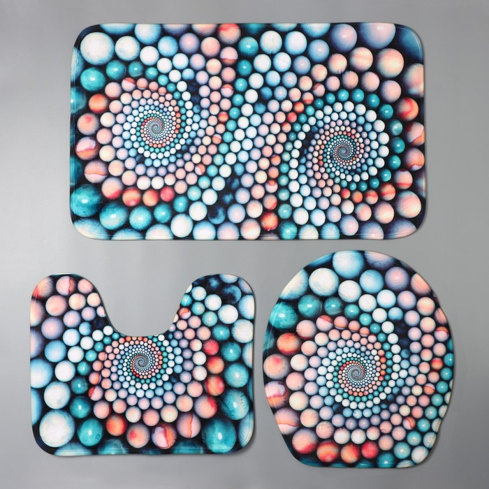 Коврик для ванной и туалета Доляна «Каменные завитки», 3 шт: 35×39 см, 40×50 см, 45×75 см