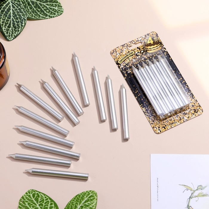 Набор свечей для торта  Набор свечей для торта "Спарк", 12 шт, 8 см, серебряный металлик