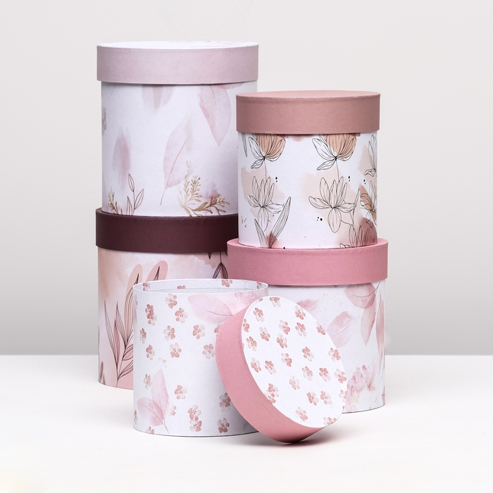 Набор шляпных коробок 5 в1  Набор шляпных коробок 5 в1 "Легкость", 20 х 20 - 15 х 15 см