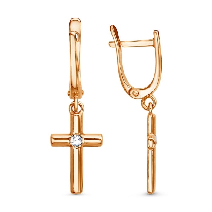 Серьги «Крестики» малые, розовое золочение, цвет белый Серьги «Крестики» малые, розовое золочение, цвет белый