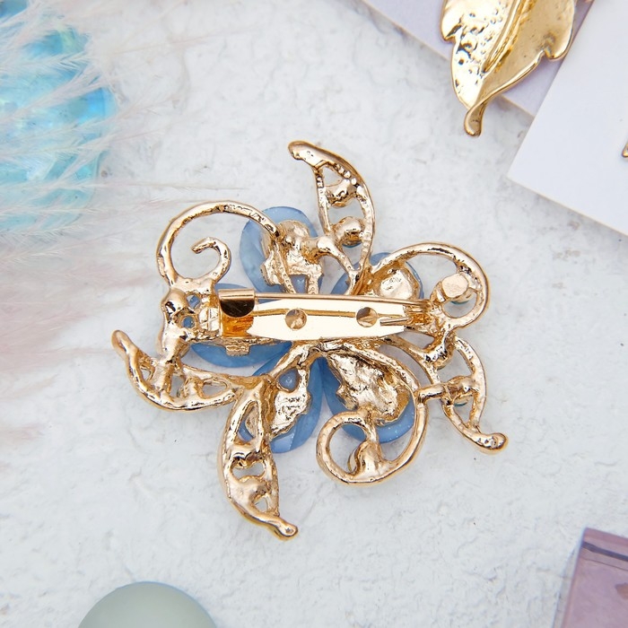 Брошь &laquo;Цветок&raquo; незабудка, цвет голубой в золоте