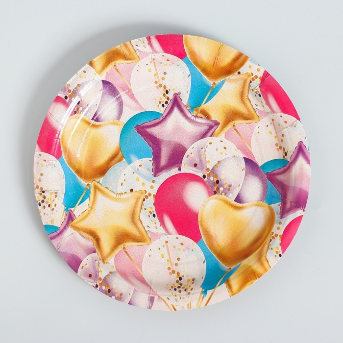 Набор бумажной посуды одноразовый С днём рождения. Шары&raquo;, 6 тарелок, 6 стаканов, 6 колпаков, 1 гирлянда