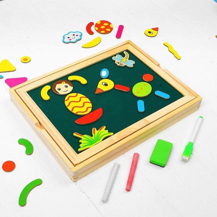 Конструктор магнитный «Весёлые человечки» с двухсторонней доской, мелом и маркером, 71 элемент