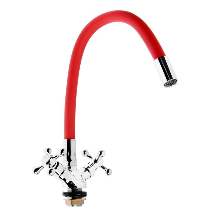 Смеситель для кухни ZEIN Z2106, двухвентильный, силиконовый излив, красный/хром Смеситель для кухни ZEIN Z2106, двухвентильный, силиконовый излив, красный/хром