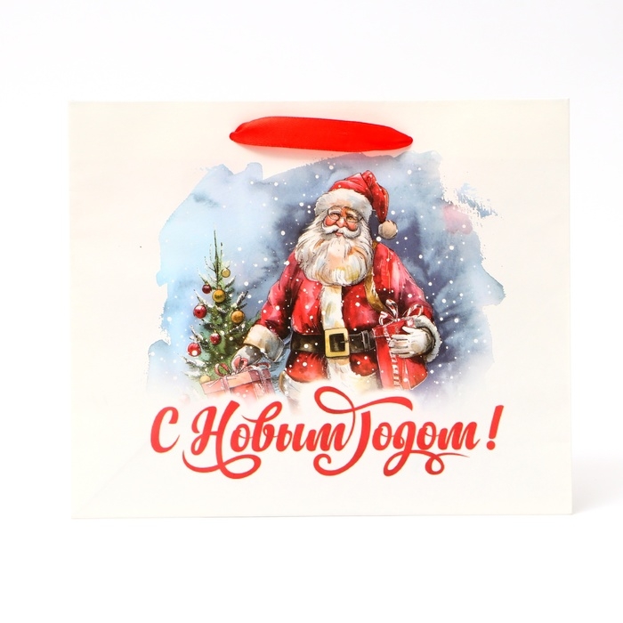 Новый год. Пакет подарочный новогодний бумажный,  Новый год. Пакет подарочный новогодний бумажный, "Дед Мороз", 24 х 20 х 11 см.