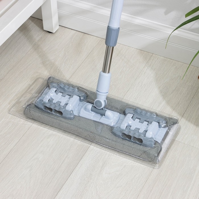 Швабра для мытья пола плоская Доляна, 2 насадки из микрофибры, телескопическая стальная ручка, 41×15×92(136) см Швабра для мытья пола плоская Доляна, 2 насадки из микрофибры, телескопическая стальная ручка, 41×15×92(136) см