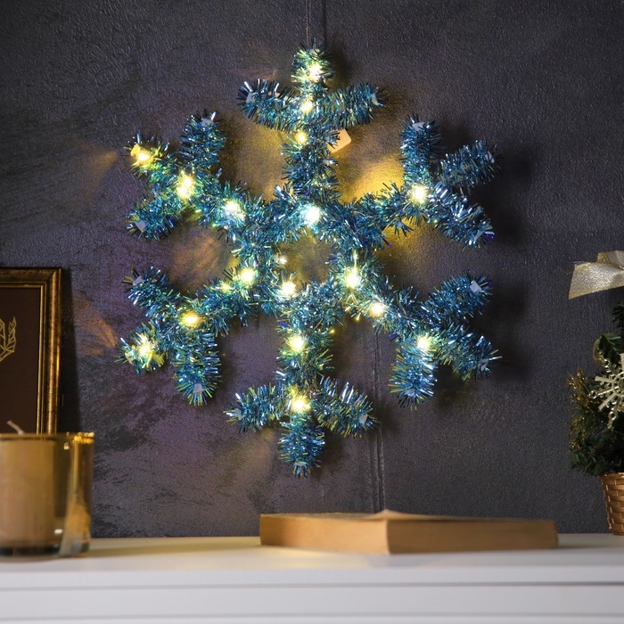 Фигура из мишуры  Фигура из мишуры "Снежинка голубая" 32х2 см, 20 LED, AG10х3 (в компл), Т/БЕЛЫЙ