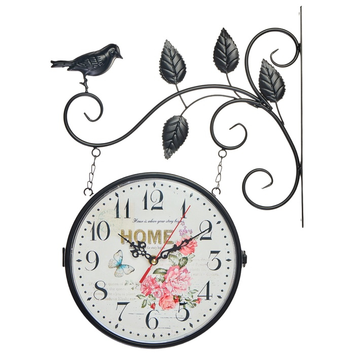 Часы настенные двусторонние, на подвесе Часы настенные двусторонние, на подвесе "Птичка на ветке", циферблат d-22 см, 50х34 см