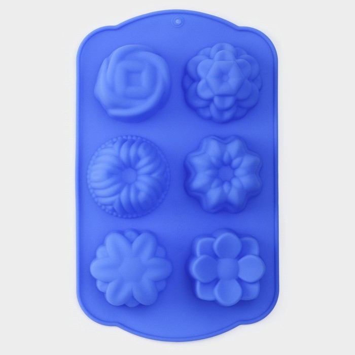 Форма для выпечки Доляна &laquo;Немецкий кекс. Цветы&raquo;, силикон, 29&times;17,5 см, 6 ячеек, цвет МИКС
