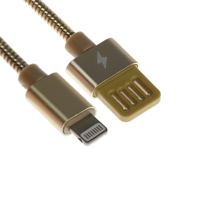 Кабель Lightning - USB, 2.1 А, металлическая оплётка, 1 метр, золотистый Кабель Lightning - USB, 2.1 А, металлическая оплётка, 1 метр, золотистый