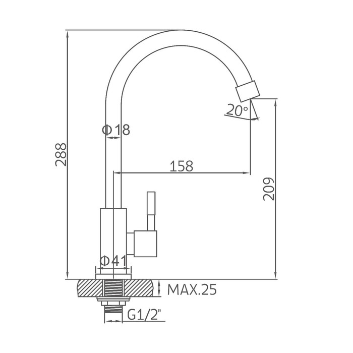 Моносмеситель для кухни Accoona A4788, однорычажный, нержавеющая сталь, сатин Моносмеситель для кухни Accoona A4788, однорычажный, нержавеющая сталь, сатин