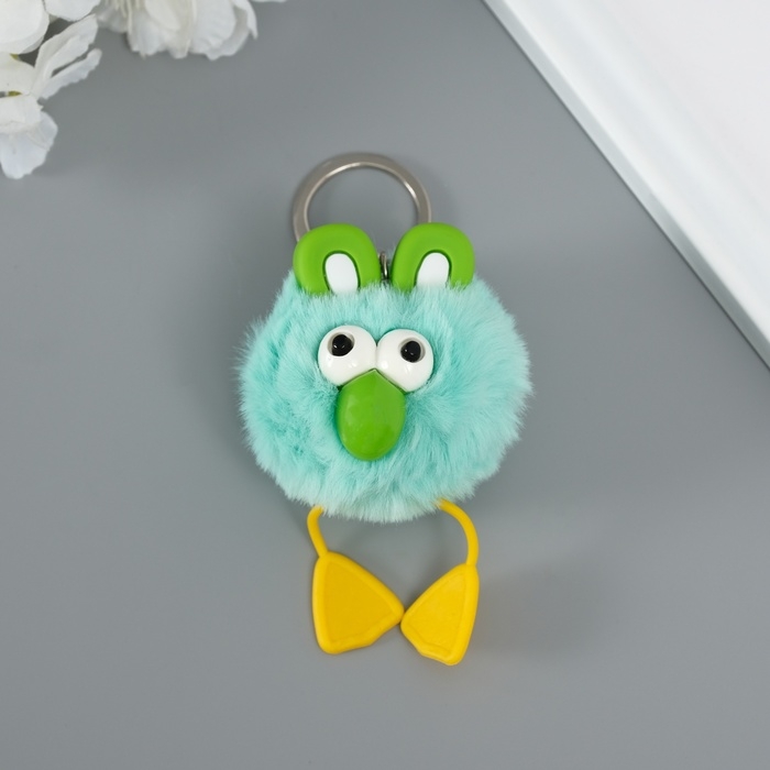 Пушистик на кольце  Пушистик на кольце "Большеглазая ворона" зелёный 9,5х6х6 см