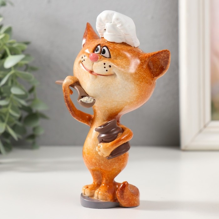 Сувенир полистоун лак Сувенир полистоун лак "Котик-повар с кашей в горшочке" 8,2х7х14,3 см