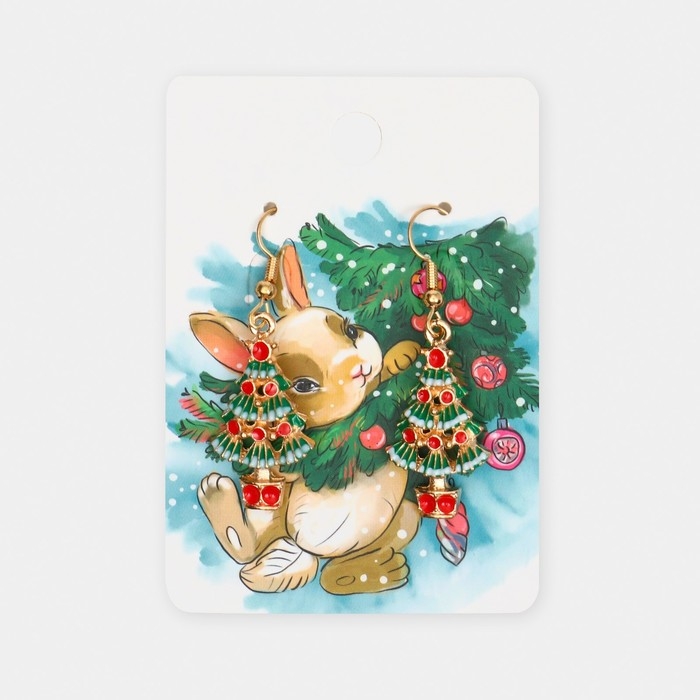 Новый год! Серьги «Новогодние» ёлка с гирляндой, цветные в золоте Новый год! Серьги «Новогодние» ёлка с гирляндой, цветные в золоте