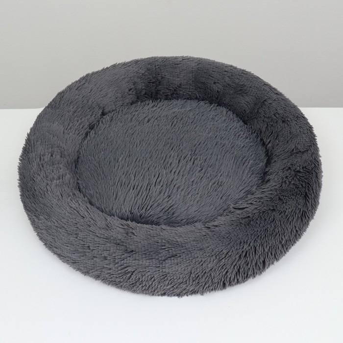 Лежанка для собак и кошек, длинный мех, 80 х 80 х 25 см, серая Лежанка для собак и кошек, длинный мех, 80 х 80 х 25 см, серая
