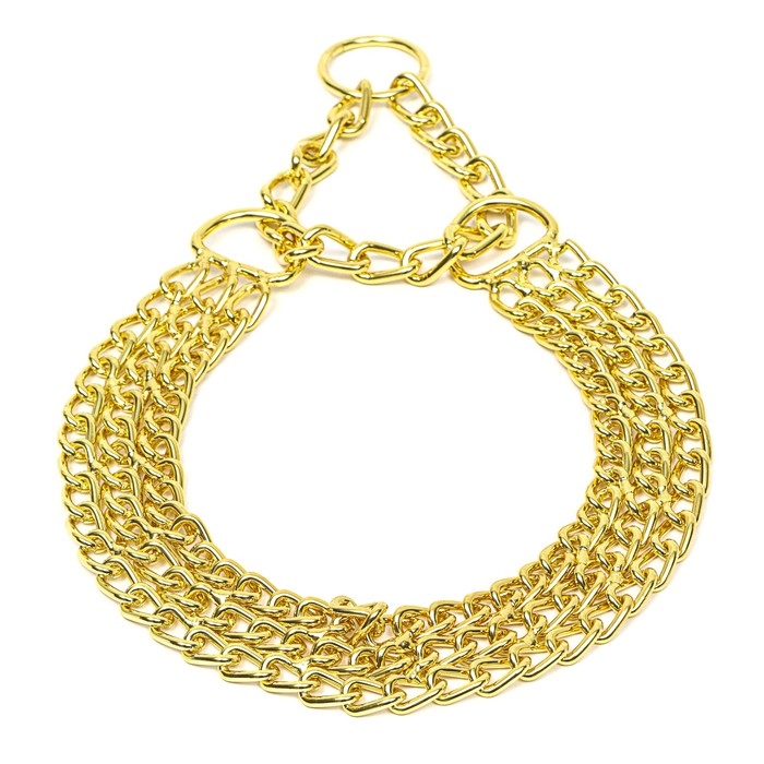 Ошейник - полуудавка металлический трехрядный, 50 см, толщина проволоки 2,5 мм, золотистый Ошейник - полуудавка металлический трехрядный, 50 см, толщина проволоки 2,5 мм, золотистый