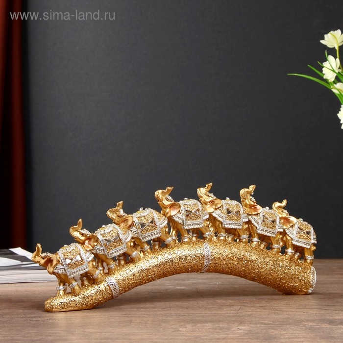 Сувенир полистоун Сувенир полистоун "Семь золотых слонов на золотом бивне" 11,5х29,5х3,8 см