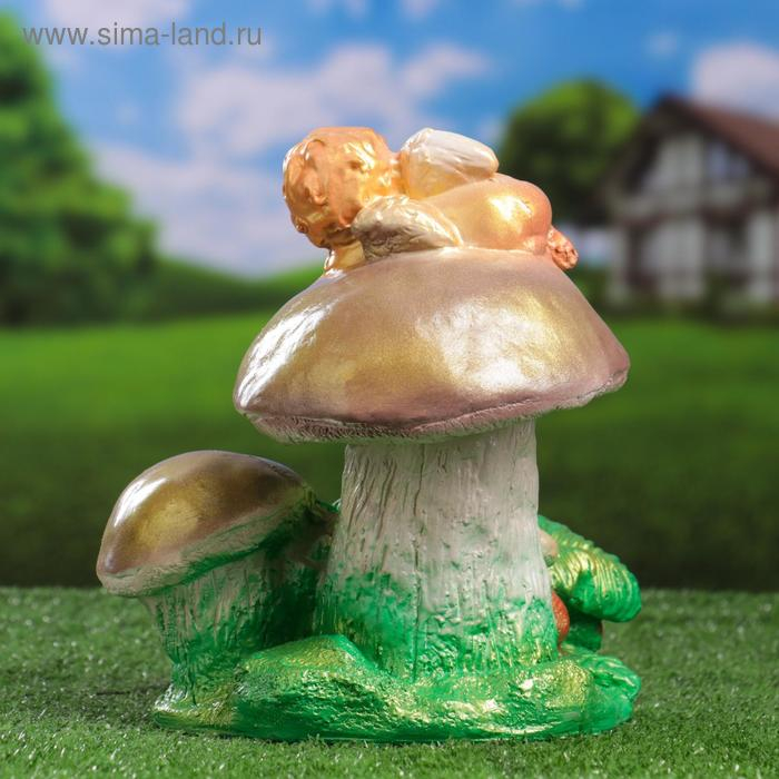 Садовая фигура  Садовая фигура "Ангелочек на грибе" 17х20х24см