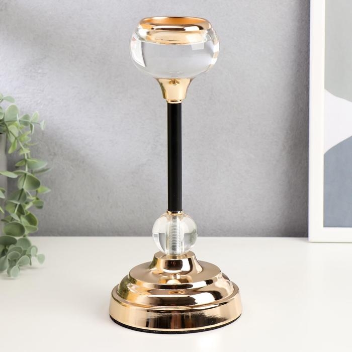 Подсвечник металл, стекло на 1 свечу  Подсвечник металл, стекло на 1 свечу "Плавность" чёрный с золотом 26х11,5х11,5 см