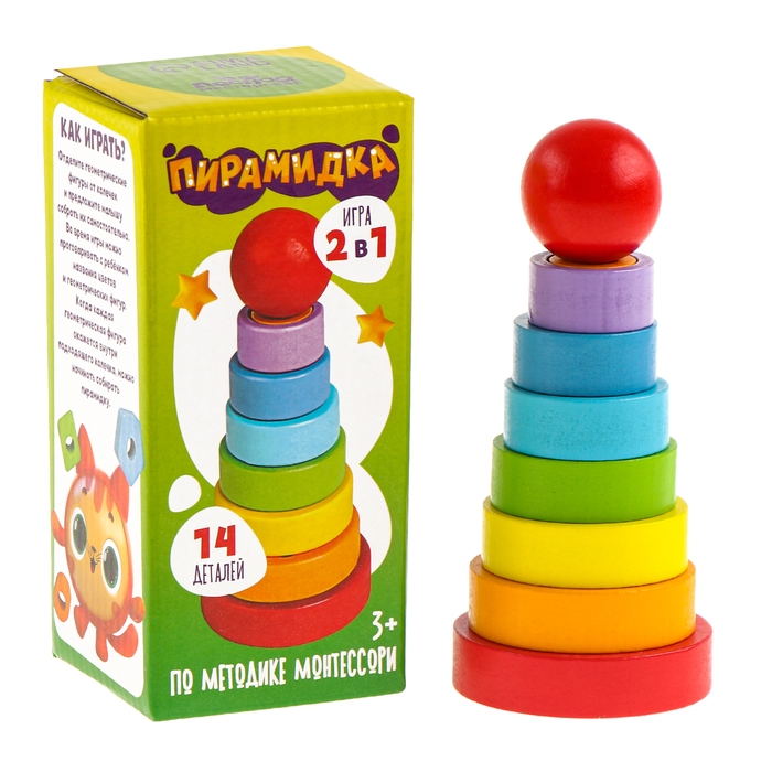 Детская развивающая пирамидка  Детская развивающая пирамидка "Фигурки" 14 × 6,2 × 6,2 см, по методике Монтессори