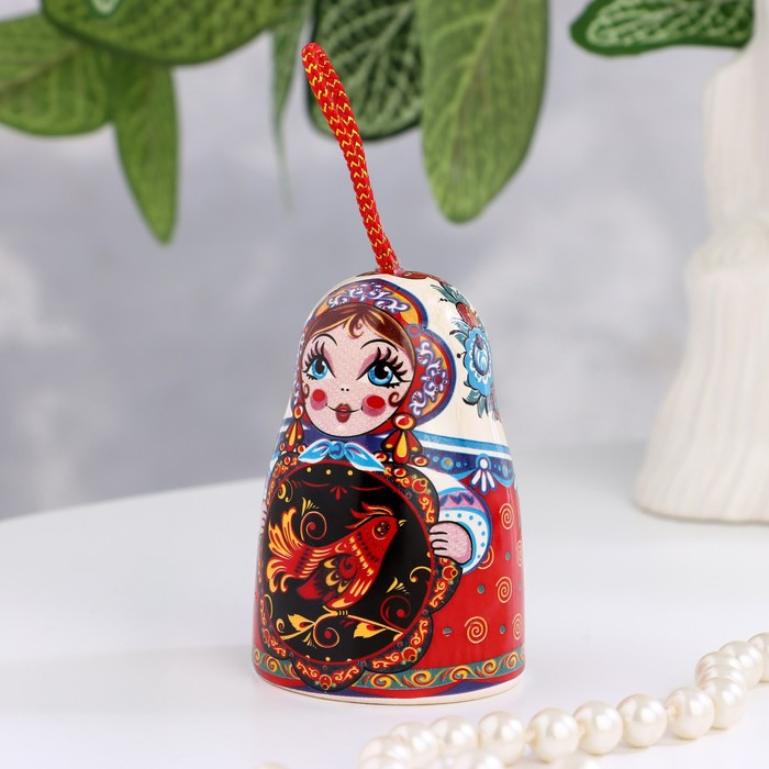 Колокольчик матрешка средняя, хохлома, 7 см Колокольчик матрешка средняя, хохлома, 7 см