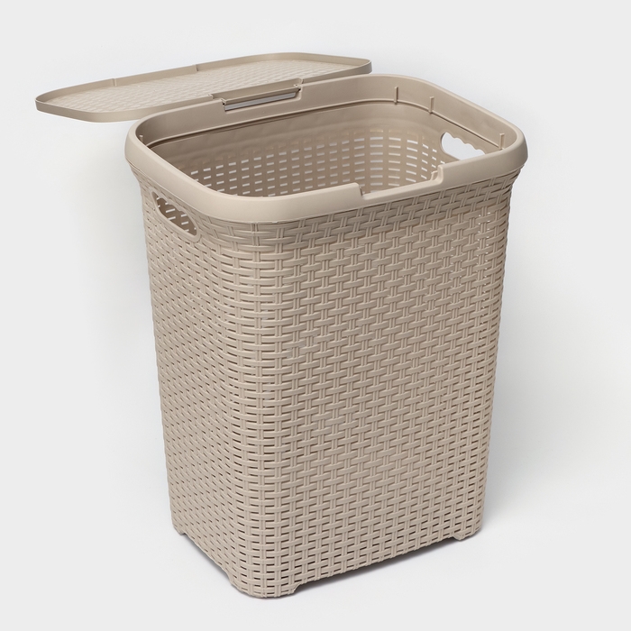 Корзина бельевая с крышкой «Ротанг», 60 л, 34×44×55 см, цвет латте Корзина бельевая с крышкой «Ротанг», 60 л, 34×44×55 см, цвет латте
