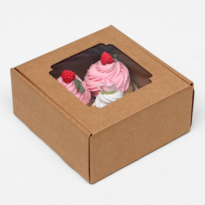 Коробка самосборная, с окном, крафт, 19 х 19 х 9 см, набор 5 шт.