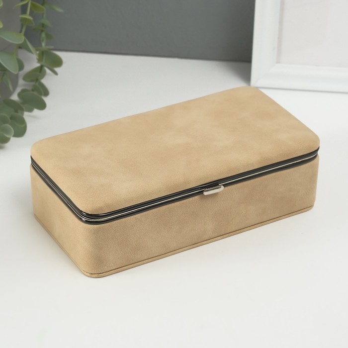 Шкатулка кожзам для украшений Шкатулка кожзам для украшений "Бархатная кожа" песочная 10х18х6 см