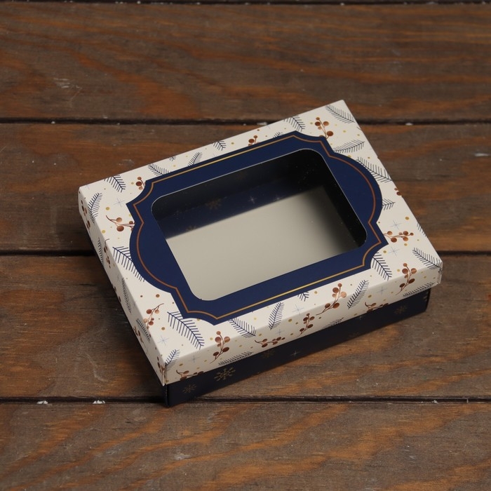 Новый год. Коробка подарочная новогодняя складная, крышка-дно, с окном Новый год. Коробка подарочная новогодняя складная, крышка-дно, с окном "Happy New Year" 16,5 х 12,5 х 5,2 см