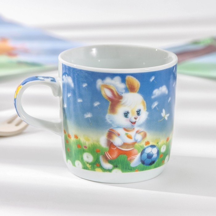 Набор детской посуды Доляна «Заяц футболист», 3 предмета: кружка 230 мл, миска 400 мл, тарелка d=18 см Набор детской посуды Доляна «Заяц футболист», 3 предмета: кружка 230 мл, миска 400 мл, тарелка d=18 см