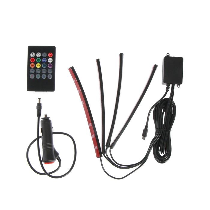 Подсветка салона 9 LED-5050, 14 см, пульт, светомузыка, мультисвет RGB, 4 шт Подсветка салона 9 LED-5050, 14 см, пульт, светомузыка, мультисвет RGB, 4 шт