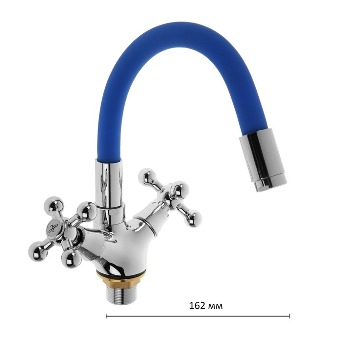 Cмеситель для кухни Accoona A9871M, двухвентильный, силиконовый излив, силумин, синий/хром Cмеситель для кухни Accoona A9871M, двухвентильный, силиконовый излив, силумин, синий/хром