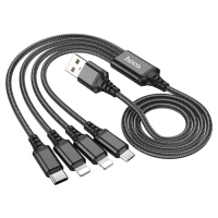 Кабель Hoco X76, 4 в 1 Lightning/Lightning/Type-c/Micro USB - USB, 2 А, 1 м, нейлон, чёрный