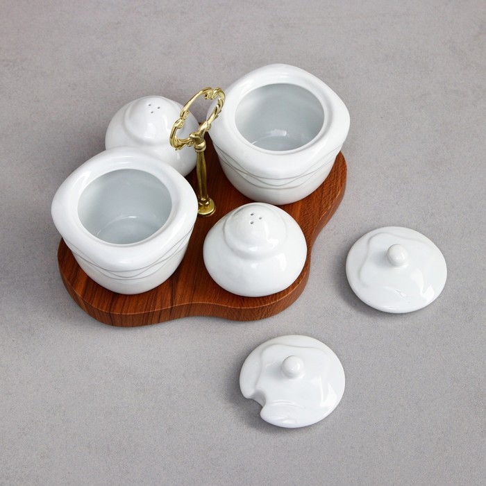 Набор для специй, 5 предметов: подставка, 2 горшочка, 2 ёмкости для специй, фарфор, Иран Набор для специй, 5 предметов: подставка, 2 горшочка, 2 ёмкости для специй, фарфор, Иран