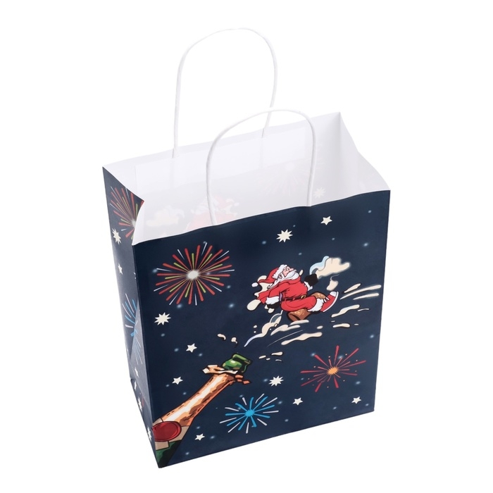 Новый год. Пакет бумажный подарочный новогодний крафт, Новый год. Пакет бумажный подарочный новогодний крафт, "Дед Мороз" , 27 х 21 х 11 см.