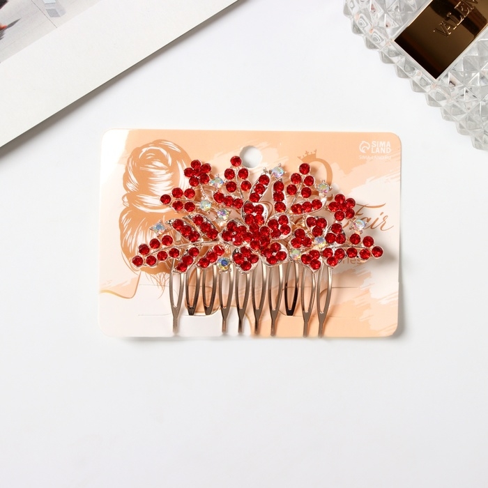 Гребень для волос "Прелеста"  цветок, 6х8 см, красный